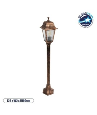 GloboStar® SOLME 203-0217 Vintage Επιδαπέδιο Φωτιστικό Κολωνάκι Κήπου Μονόφωτο 1 x E27 IP44 Χάλκινο & Διάφανο Πλαστικό - Μ22 x Π22 x Υ100cm